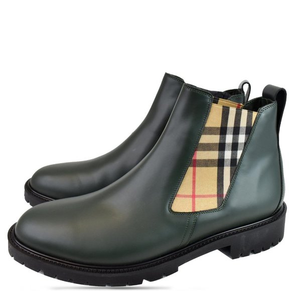 vintage check detail leather chelsea boots